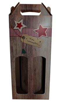 Flaschenkarton Wood 2er Frohe Weihnachten, Holzdekor matt
